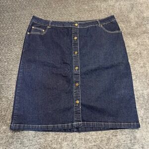 Jessica London Dark‎ Wash Button Front Denim Midi Skirt Plus Size 20W